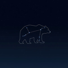 Fototapeta premium Constellation Ursa Major depicted as a bear outline with connecting lines against a dark blue starry background.