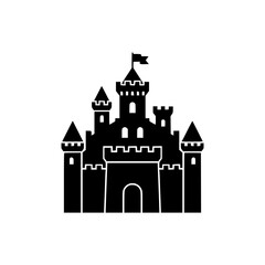 Obraz premium Castle silhouette vector art, medieval fortress emblem design, fairytale building clipart