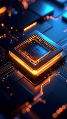 Fototapeta premium Futuristic Microchip Design Illuminating Advanced Technological Processes