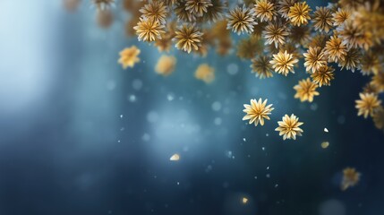 Golden Chrysanthemum Flowers on a Blurred Blue Background for Decorative and Design Purposes