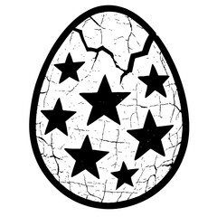 A digitally rendered black and white cracked egg graphic, featuring seven prominent black stars embedded within its distressed surface, evocative of legendary anime relics, perfect for fans seeking un