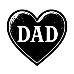 Distressed Grunge Black Heart with Bold White 'DAD' Text Graphic Design, a Perfect Vintage-Inspired Symbol of Love and Appreciation for Your Father. Ideal for Father's Day Gifts, T-Shirts, Hoodies, Mu