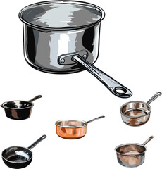 set of stainless steel pots, set of kitchen appliances