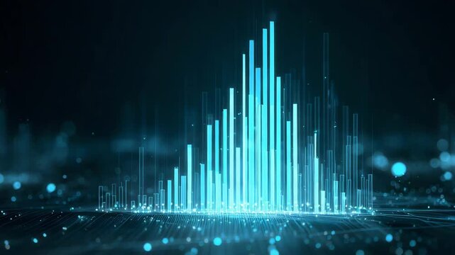 Holographic bar chart rising up. Concept of future of statistics with IA. 