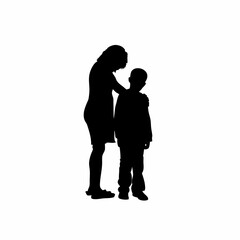Silhouette of a boy comforting his crying mother in a hospital setting isolated on white background