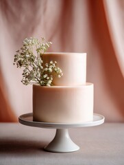 Elegant Peach Cake with Smooth Fondant and Tiny Flowers Decoration