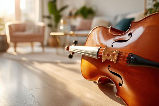 Cello in a sunlit living room - Powered by Adobe