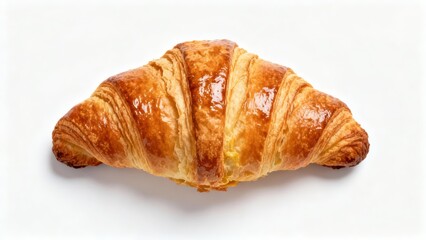 Single golden croissant, beautifully displayed against a pure white background.