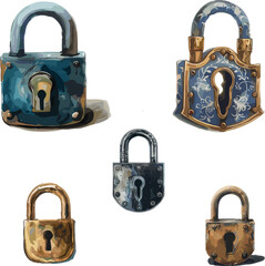 set of padlocks in color style isolated on white