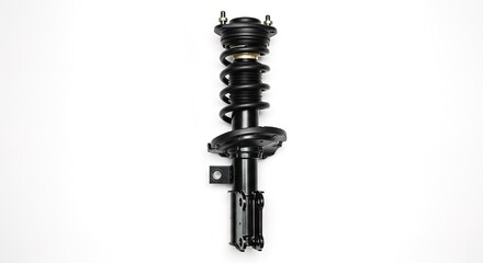 Black car shock absorber suspension assembly on white backdrop