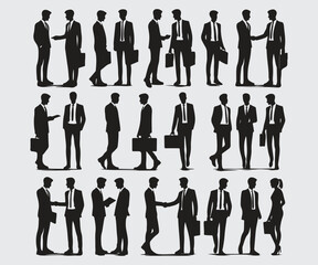 Business People Silhouettes in Professional Poses Vector