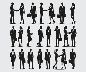 Business People Silhouettes in Professional Poses Vector