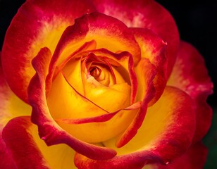 Close-up of a vibrant red and yellow rose