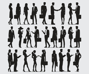 Business People Silhouettes in Professional Poses Vector