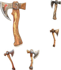 axe with log isolated on white, carpentry tools set no background