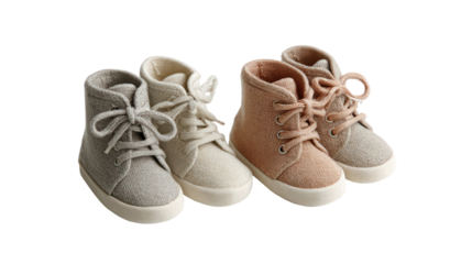 Two pairs of knitted high top sneakers isolated on transparent background