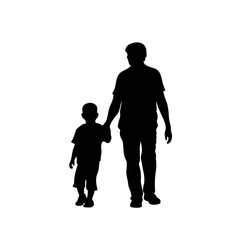 Silhouette of a boy guiding his father to a doctor s cabin isolated on white background