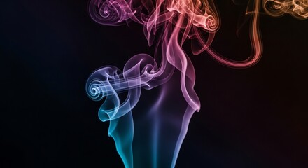 Obraz premium Wisps of colorful smoke in swirling patterns against a black background