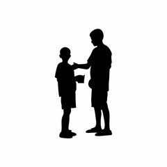 Silhouette of boy handing over test sample at hospital counter isolated on white background