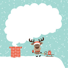 Rentier Auf Dach Sprechblase Aus Rauch Türkis