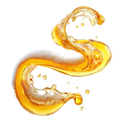 Curved splash of golden beer with foam bubbles, isolated on transparent cutout background