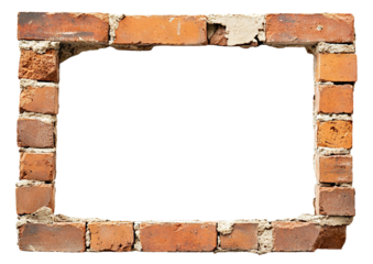 Rectangular frame made of old vintage bricks, isolated on transparent cutout background