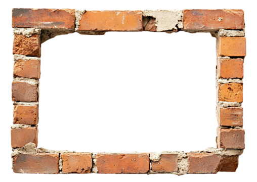 Rectangular frame made of old vintage bricks, isolated on transparent cutout background