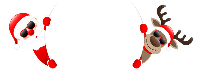 Roter Weihnachtsmann Und Rentier Sonnenbrille Rundes Banner Au&szlig;en