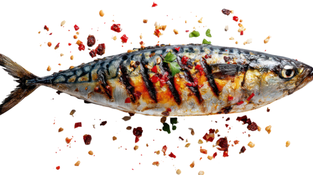 Colorful abstract fish with scattered lights isolated on transparent background