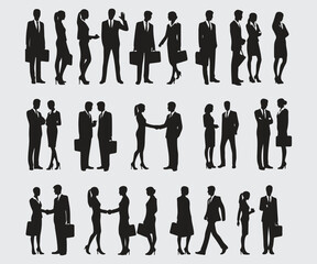 Business People Silhouettes in Professional Poses Vector
