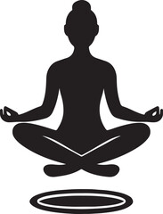 Silhouette of a person meditating in a lotus pose with hands in mudra levitating above a circular aura