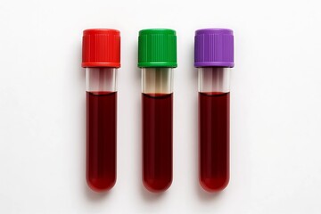 Blood Test Tubes with Colored Caps on White Background