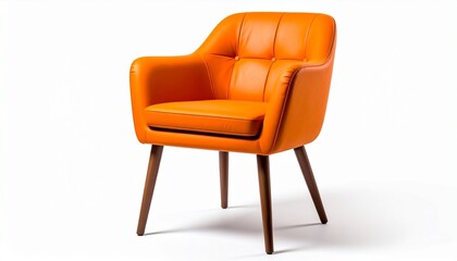 Naklejka premium Stylish Orange Armchair: A stylish and modern orange armchair with wooden legs, designed with comfort and sophistication, showcasing its elegant form. 