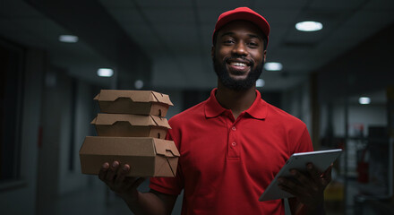 Reliable food delivery with a smile, order tracking on tablet, fast and efficient service for a perfect meal, customer satisfaction guaranteed always
