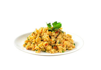 cooked fried rice on a plate isolated