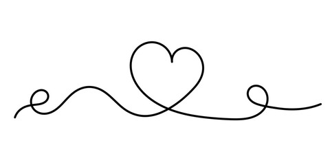 Heart. Abstract love symbol. Continuous line art drawing vector illustration. Heart and love sign in continuous one line drawing. Thin flourish and romantic symbol in simple linear style.