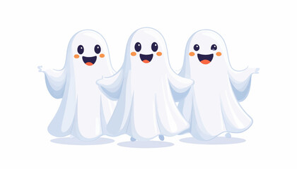 Obraz premium Three Smiling Ghosts A Whimsical Halloween Illustration for Festive Fun and Decoration