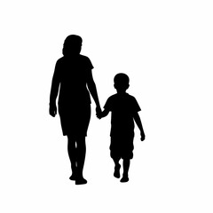 Silhouette of a boy holding his mother s hand walking to hospital isolated on white background