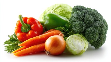 Vibrant Vegetable Medley: A colorful array of fresh, wholesome vegetables are artfully arranged, showcasing their natural beauty, shape, and texture in this macro still life.