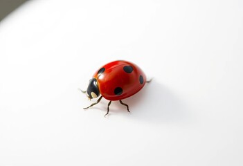 Fototapeta premium A vibrant ladybug rests on a pristine white surface, fauna, insect