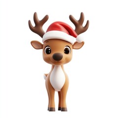 Obraz premium Christmas reindeer wearing santa hat illustration animal white.