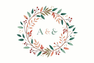Obraz premium A set of elegant watercolor floral monogram logo designs featuring hand-painted botanical wreaths, pastel roses, peonies, and delicate greenery. Perfect for wedding invitations, luxury branding, femin