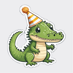 Fototapeta premium Cute Cartoon Alligator Wearing a Party Hat