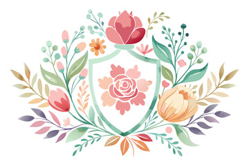 A set of elegant watercolor floral monogram logo designs featuring hand-painted botanical wreaths, pastel roses, peonies, and delicate greenery. Perfect for wedding invitations, luxury branding, femin