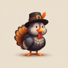 Cartoon Turkey Pilgrim - A Festive Thanksgiving Illustration.