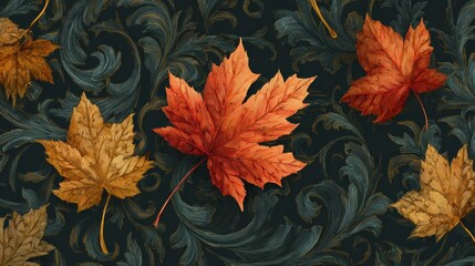 autumn leaves ornate dark background