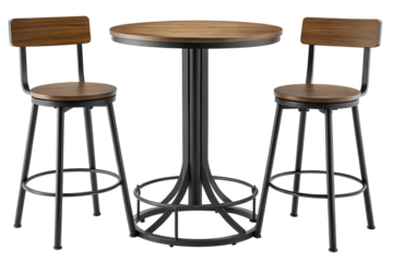 Rustic bar table and stools isolated on white background