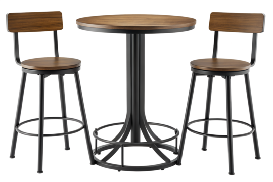 Rustic bar table and stools isolated on white background