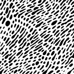 A dense arrangement of black organic shapes on a white background creating a dynamic visual texture effect