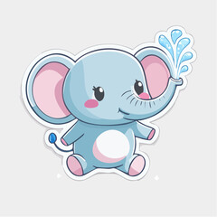 Obraz premium Cute Baby Elephant Cartoon Sticker Spraying Water